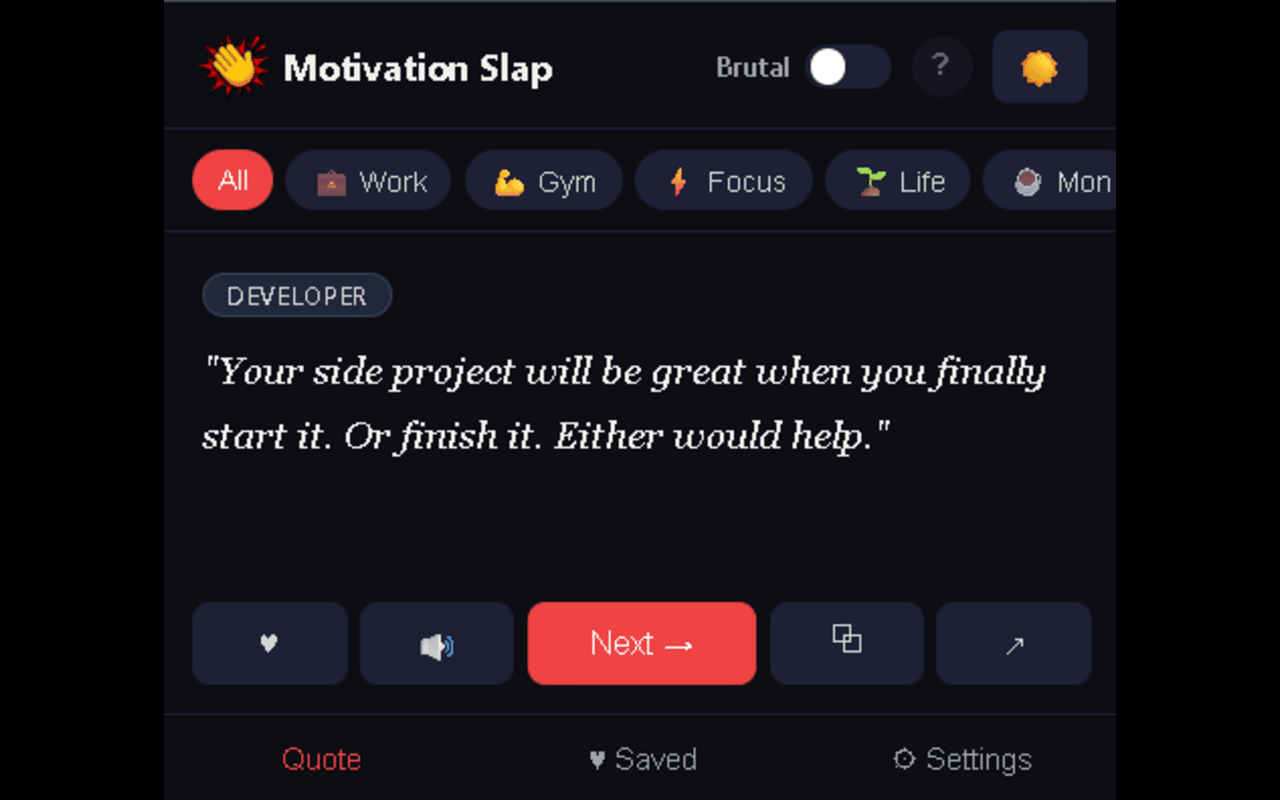 Brutal Mode quotes in the Motivation Slap extension