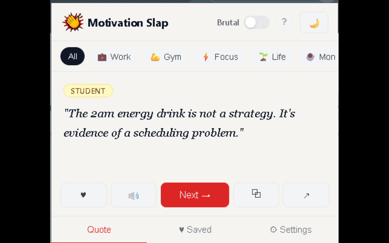 10 category filters in Motivation Slap