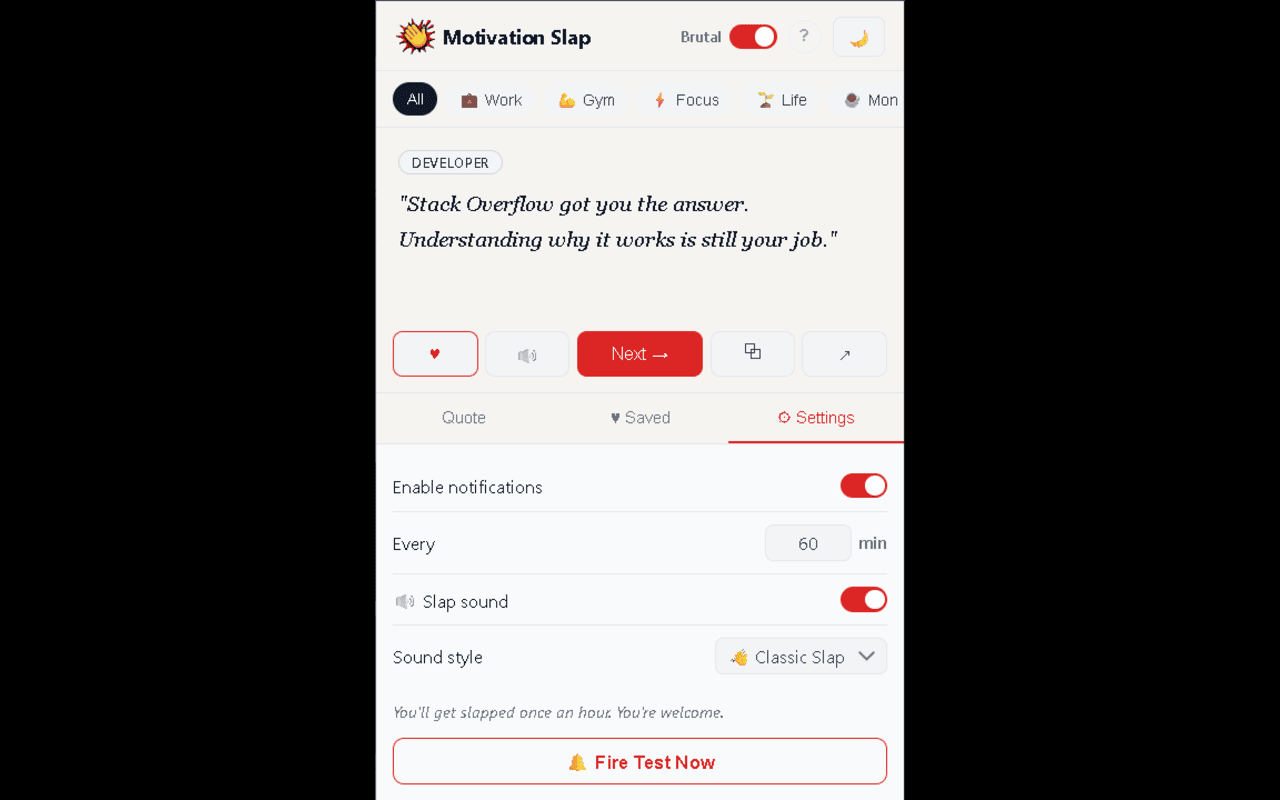 Notification reminder settings in Motivation Slap