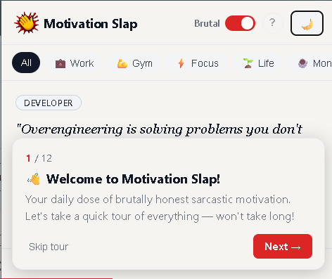 Tour step 1 – Welcome to Motivation Slap
