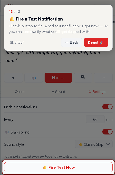 Tour step 12 – Test notification