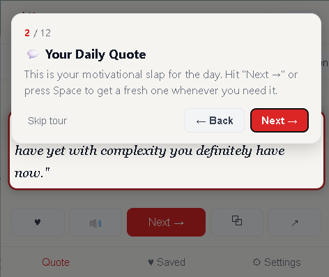 Tour step 2 – Your daily quote