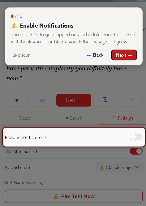 Tour step 8 – Enable notifications